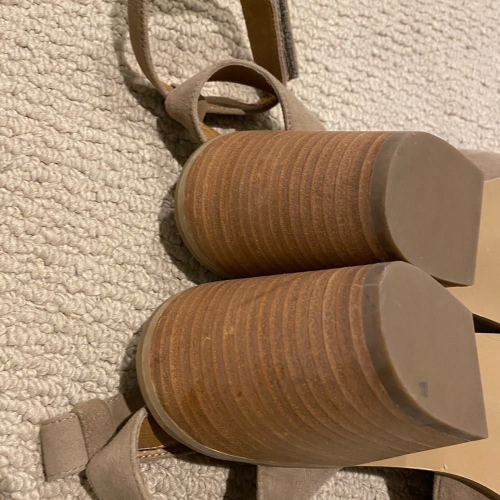 Susina Taupe Suede Block Heel Ankle-Strap Sandals - Picture 6 of 6